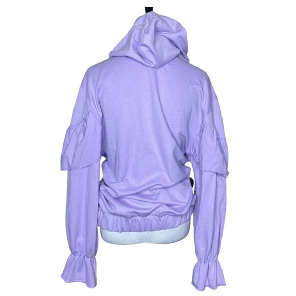 Zara Women's Spring Summer Lavender Ruffle Zip Up Long Balloon Sleeve Hoodie S - Picture 7 of 12